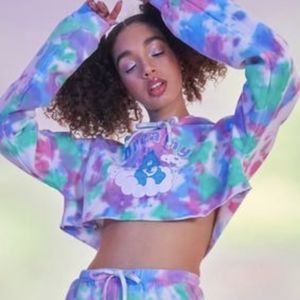 NEW Dolls Kill X Care Bears Cropped Tie Dye Graphic Hoodie Medium
